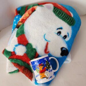 Polar Bear & Penguin on Sled Throw Blanket, Winter Mug